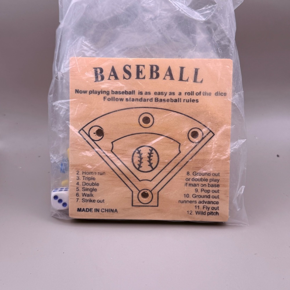 Vintage Wooden Baseball‎ Dice Game Tabletop Travel Peg Game with Dice and Pegs